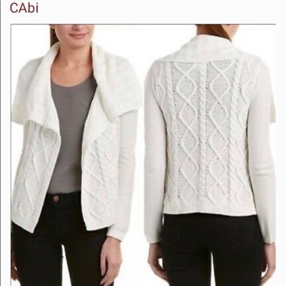 CAbi 193 Cable Knit Open Front Cardigan Sweater Womens Sz M Shawl Collar Vanilla - Picture 1 of 7